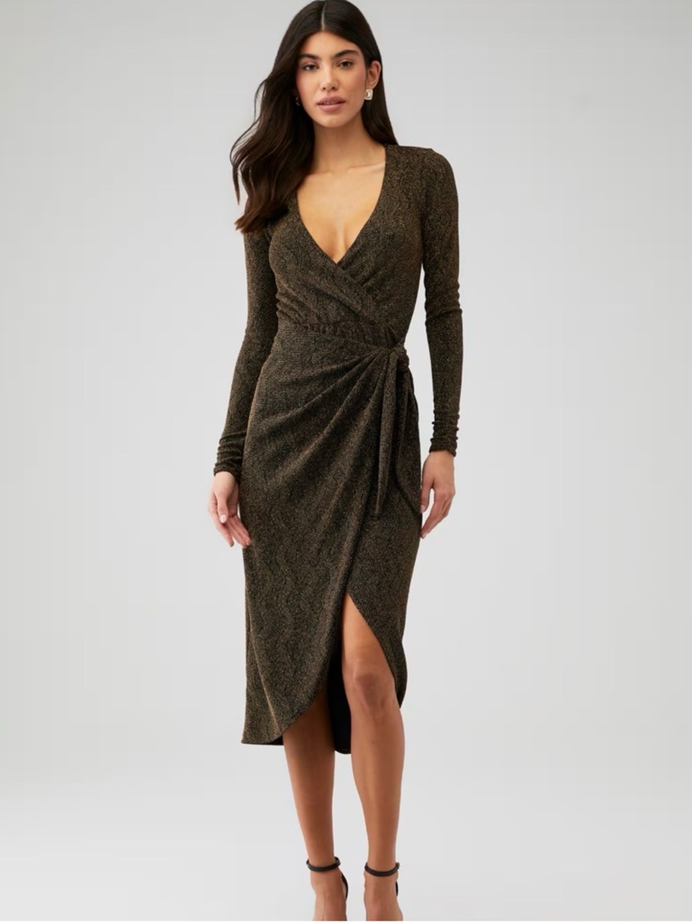 Show Me Your MuMu Olive Green Long Sleeve Wrap Midi Dress